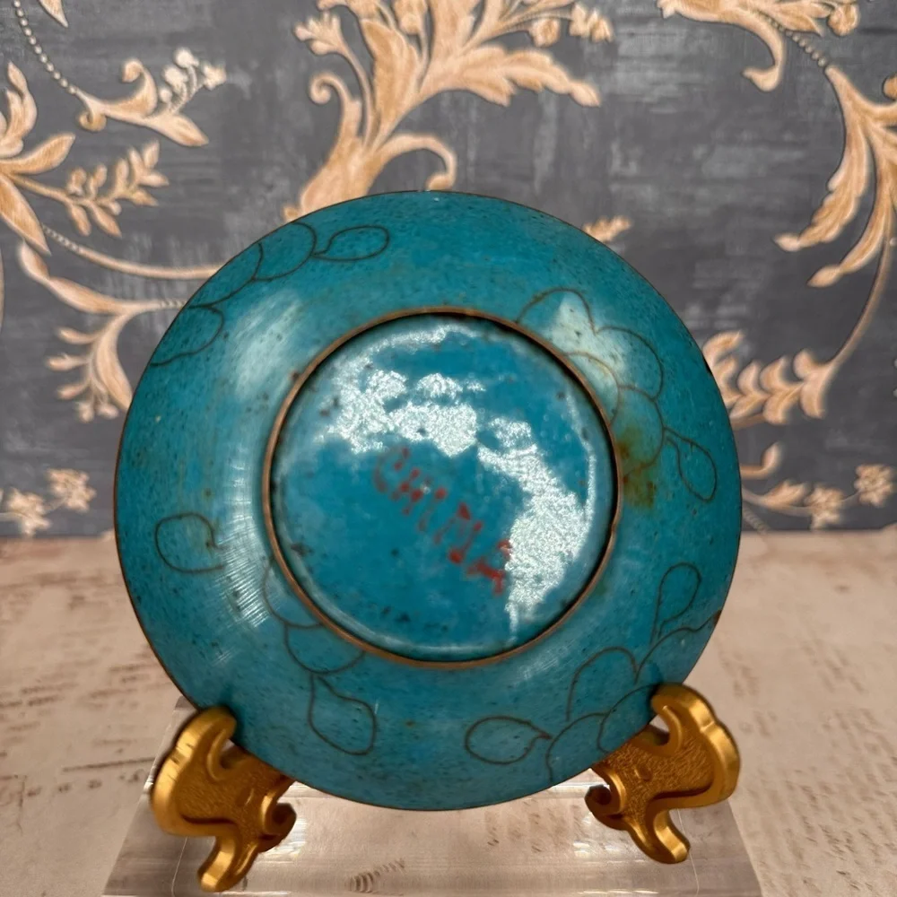 Vintage Chinese Cloisonne Brass Enamel Floral Trinket Dish Marked China